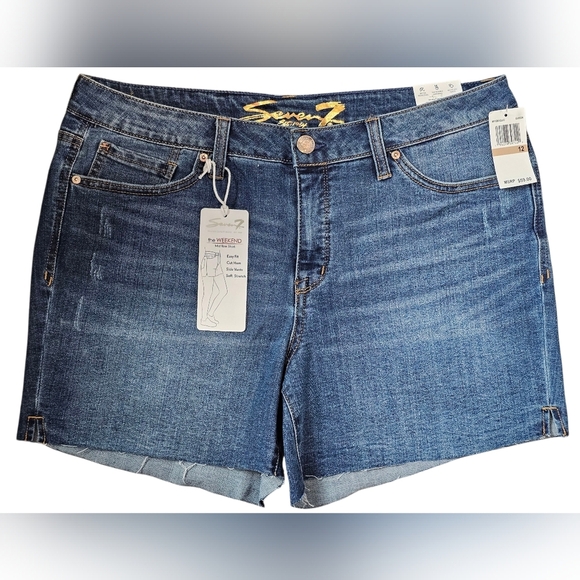 Seven7 Pants - Seven7 Women's Blue Denim Shorts Weekend With Cut Hem, Size 12, New With Tags